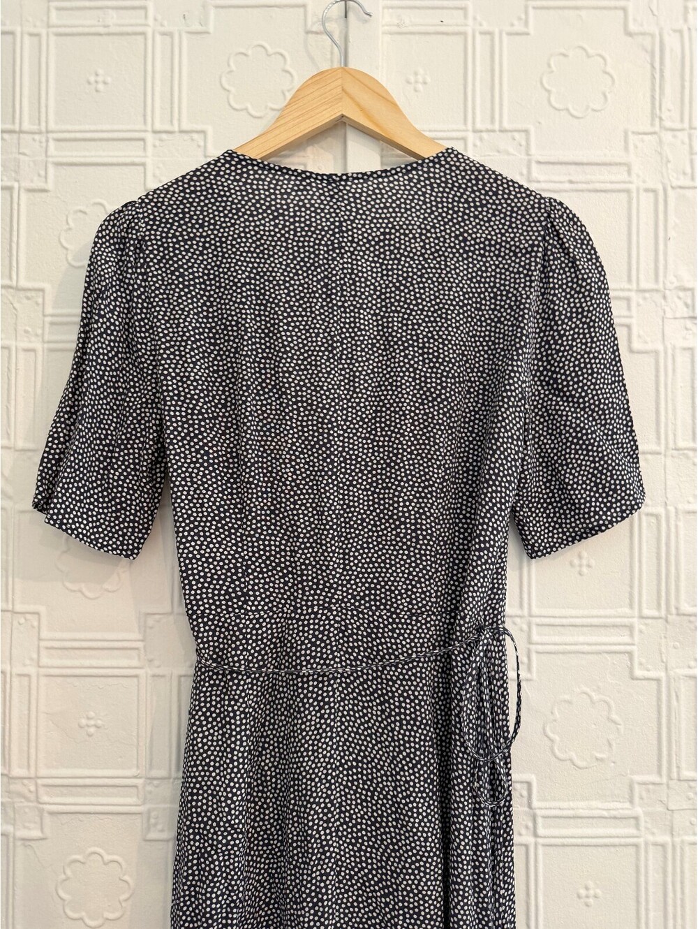 GAP Navy Blue Polka Dot Side Button Wrap Midi Dress S - Picture 6 of 12